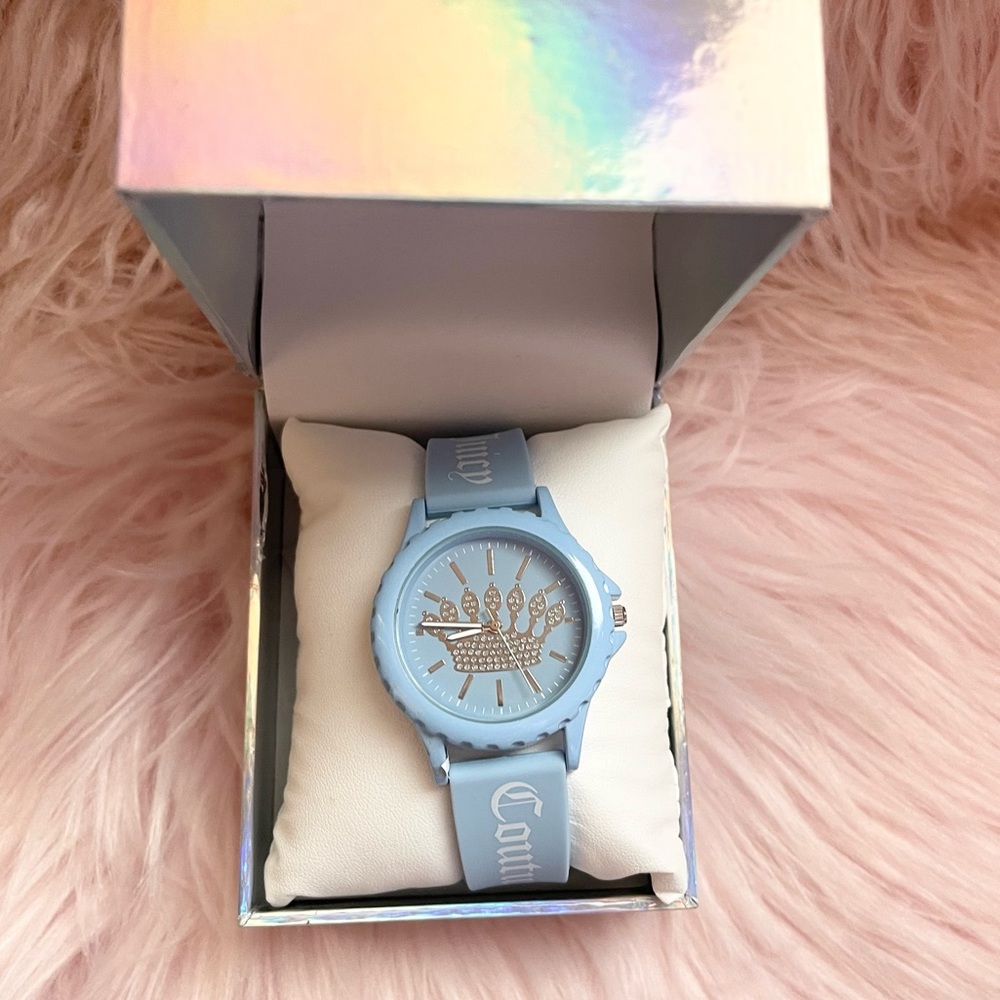 Juicy Couture blue silicon rhinestone watch NWT